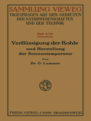 cover image of Verflüssigung der Kohle und Herstellung der Sonnentemperatur